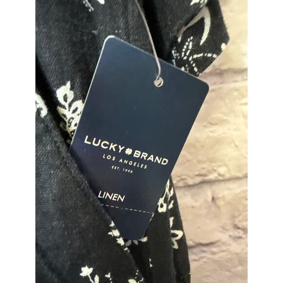 Lucky Brand 2-Pc Linen Shorts Set Black & Cream Floral Elastic Waist SZ XL NWT - Picture 4 of 7